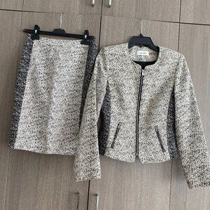 Calvin Klein Textured Black & Cream Skirt Suit – Size 2